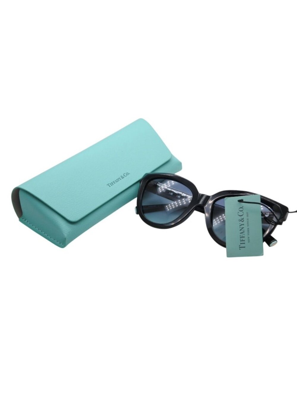 Tiffany & Co Chain Temple Sunglasses Black Blue Gold HardWear 19 Eyewear